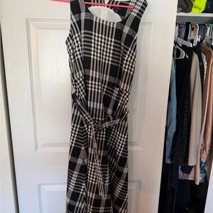 Ann Taylor Black and White Checkered Midi Dress